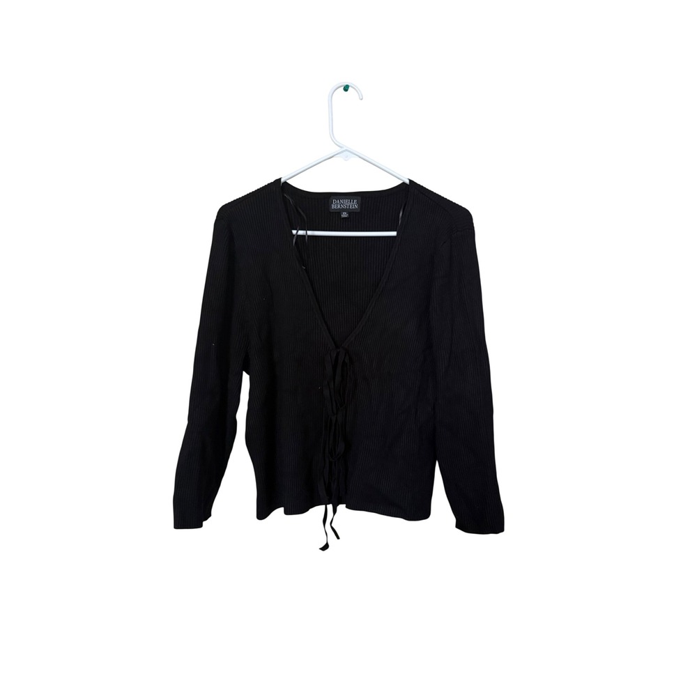 Danielle Bernstein Womens Black Ribbed Knit Front Tie V-Neck Top 2X NEW